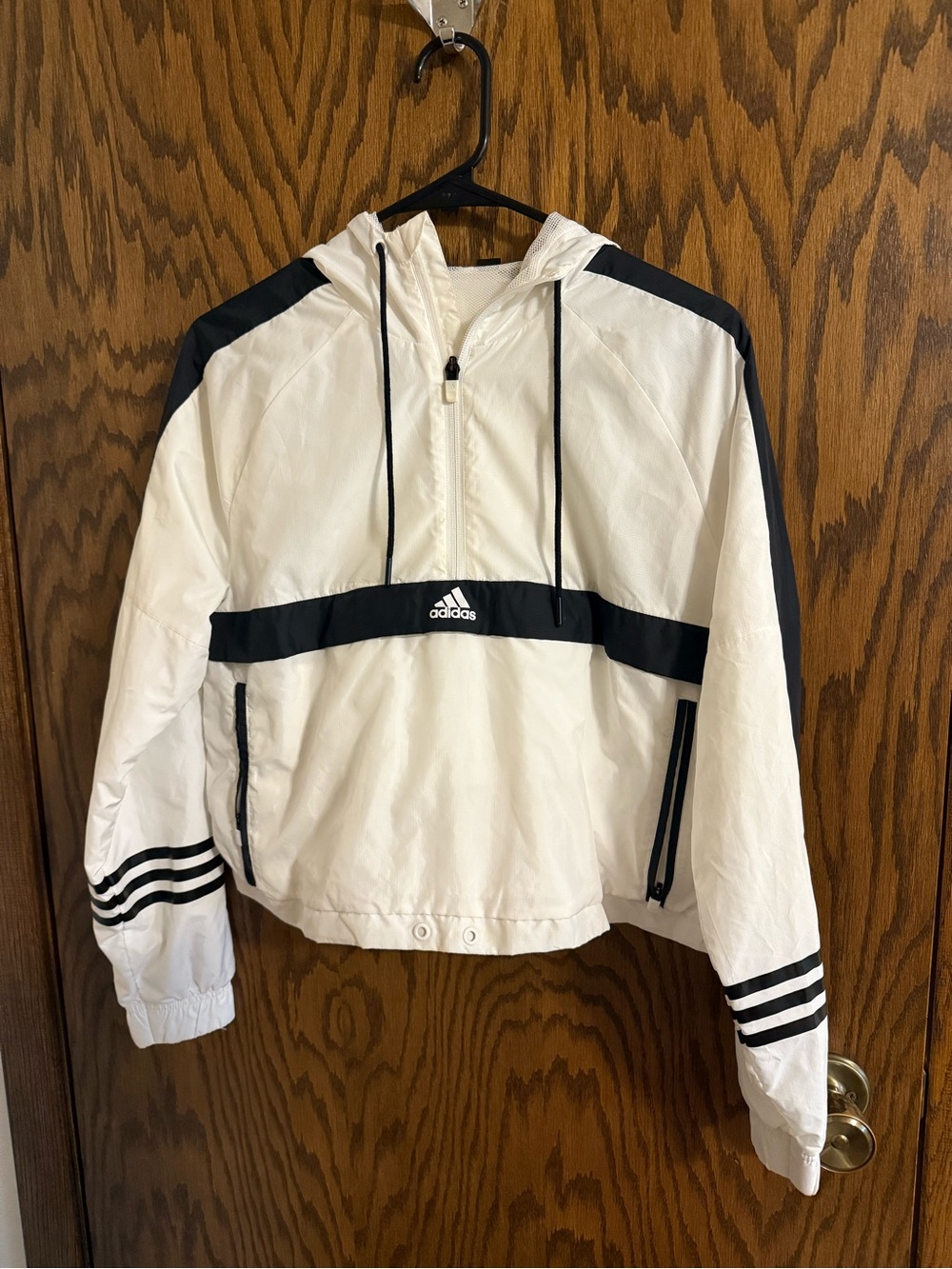 adidas White & Black Hooded Windbreaker Jacket